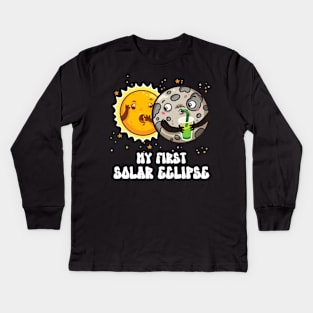 My First Solar Eclipse Totality Cute April 8 2024 Funny Moon Kids Kids Long Sleeve T-Shirt